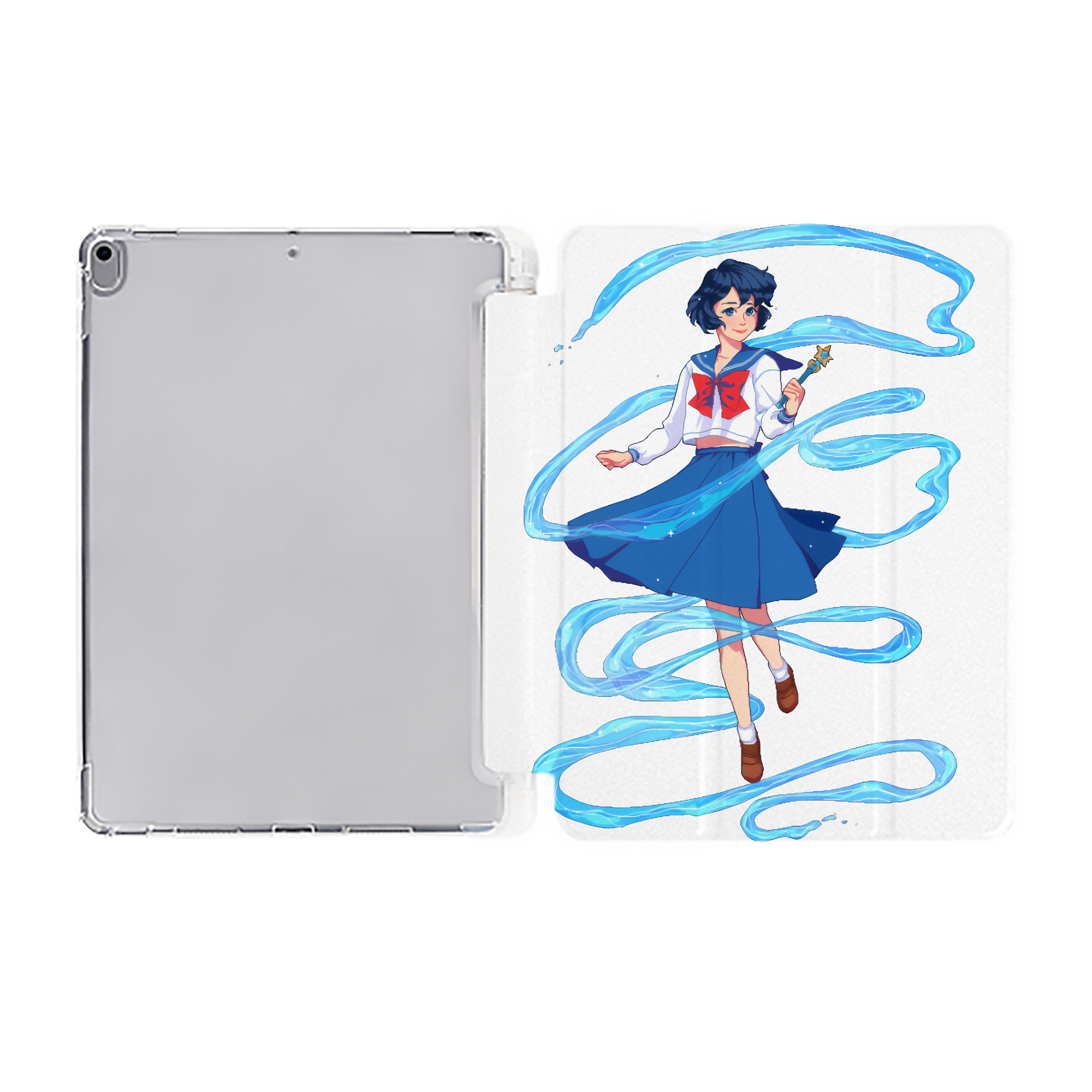 （画像用） 美少女戦士セーラームーン 水野 亜美 みずの あみ Sailor Moon Mizuno Ami IPad ケース ペン収納付き 三つ折りスタンド PUレザー×シリコン 対応機種9.5/10.5/10.9インチ